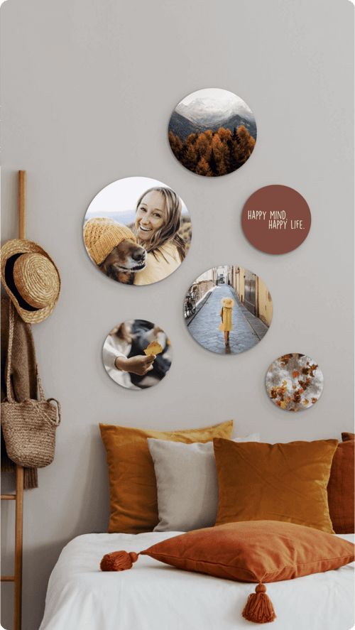 Персонализирани дървени стенни панели - кръг 5бр.