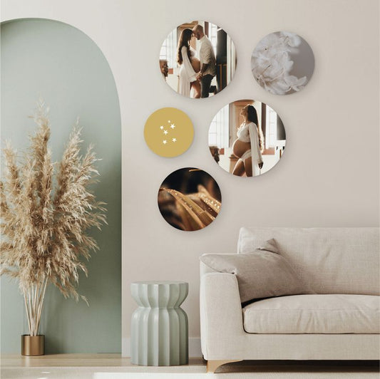 Персонализирани дървени стенни панели - кръг 5бр.
